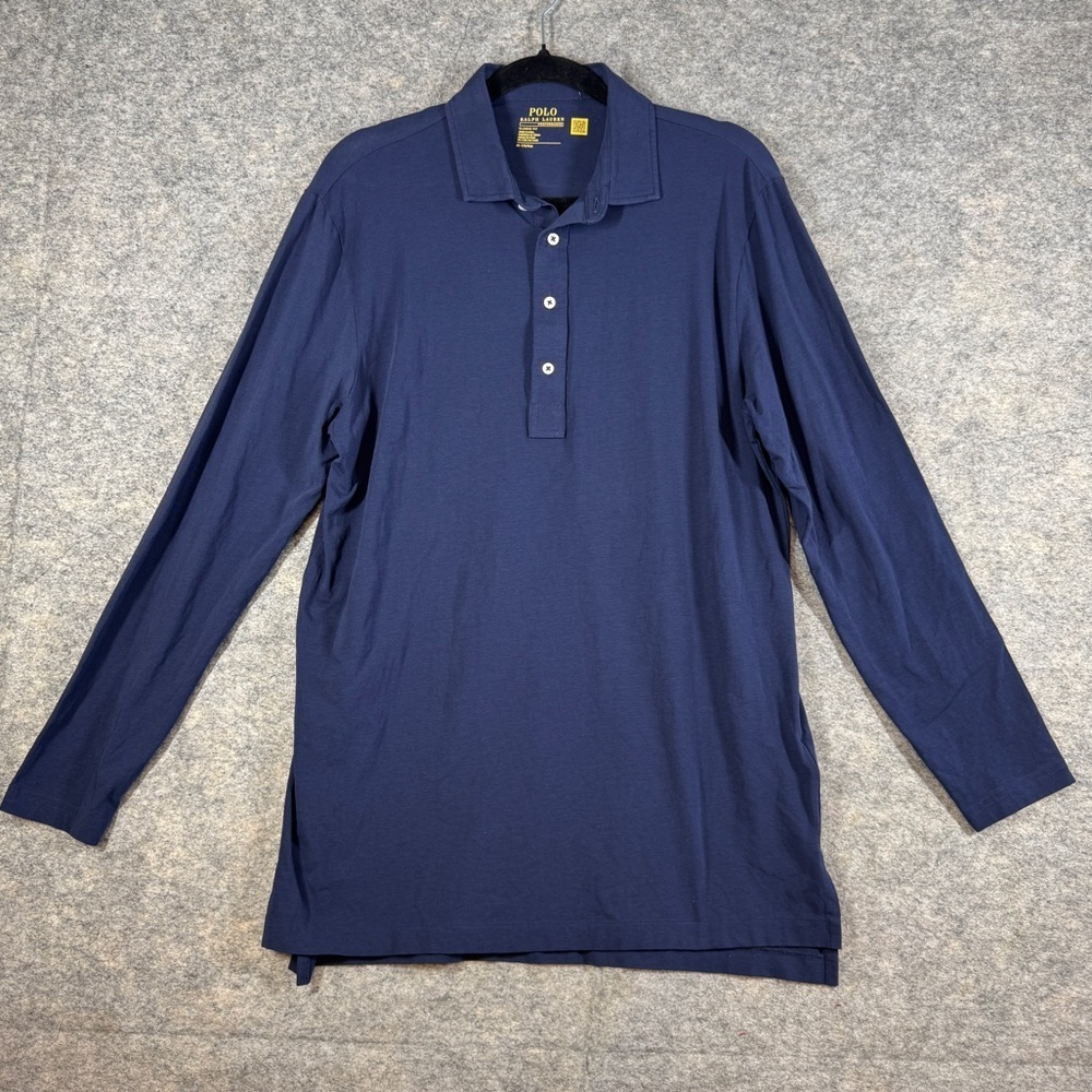 Polo Ralph Lauren Performance Navy Long Sleeve Polo Shirt Men’s M Classic Fit - Picture 2 of 14